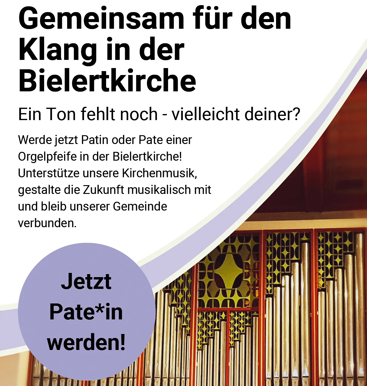 Patenschaft für eine Orgelpfeife der Bielertkirche, Jetzte Pate*in werden!