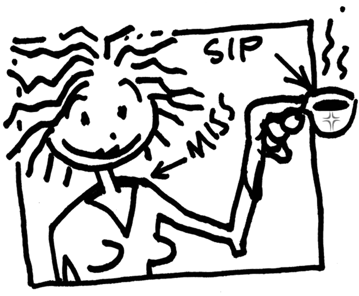 Miss die einen Tee trinkt, Zeichnung, Logo